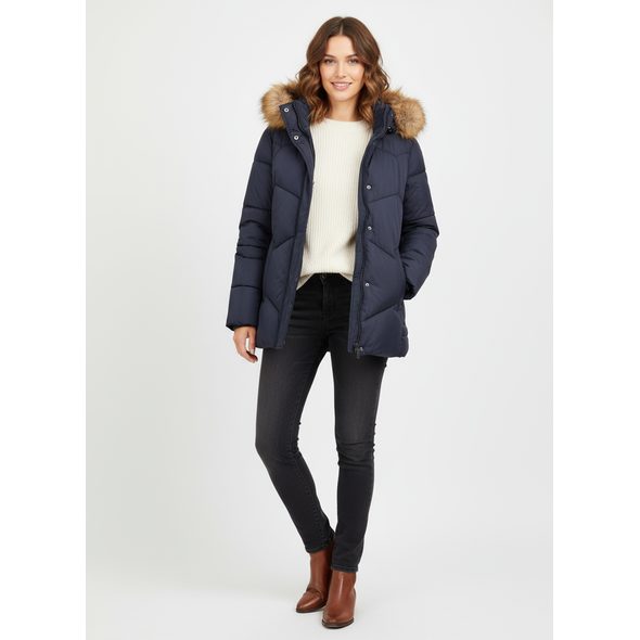 DÁMSKÁ KRÁTKÁ PROŠÍVANÁ BUNDA TMAVĚ MODRÁ