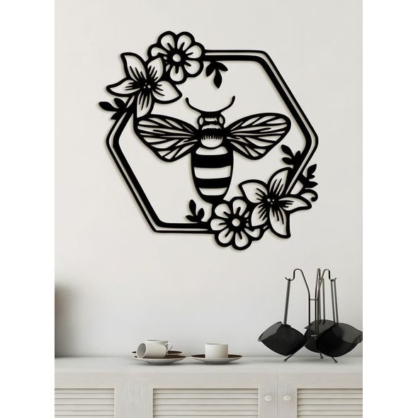 Dřevěný obraz Včela s květinami