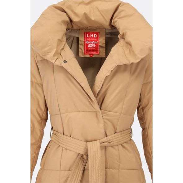 Dámska zimná bunda s opaskom svetlohnedá