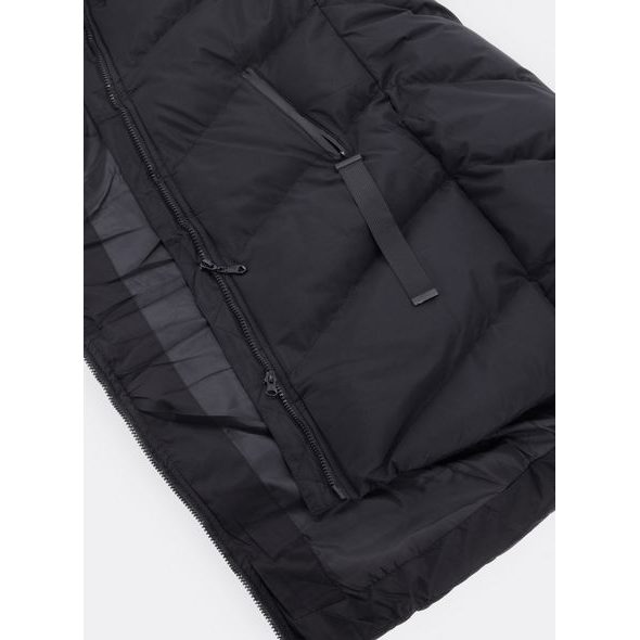 Dámská zimní vesta s kapucí a kožešinou černá