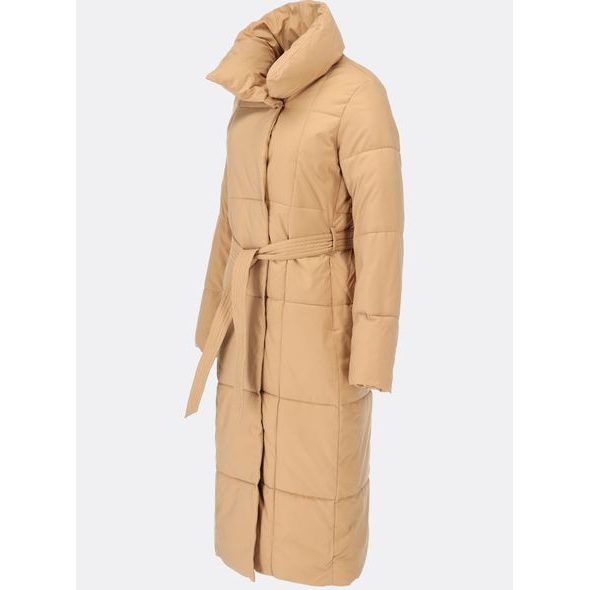 Dámska zimná bunda s opaskom svetlohnedá