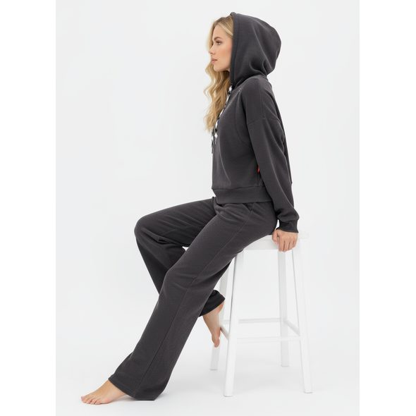 Dámská žebrovaná tepláková souprava s kapucí grafitová