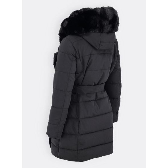 Dámska prešívaná bunda s opaskom čierna