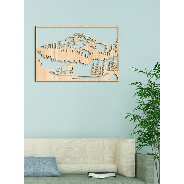 Dřevěný obraz Horská krajina s koněm