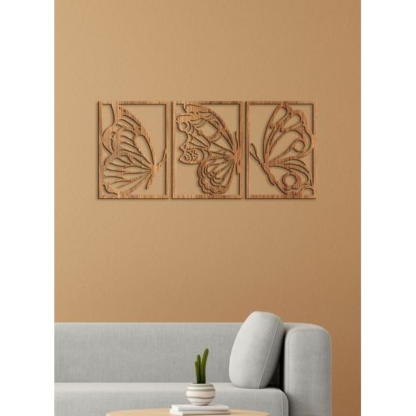 Třídílný dřevěný obrázek motýlů