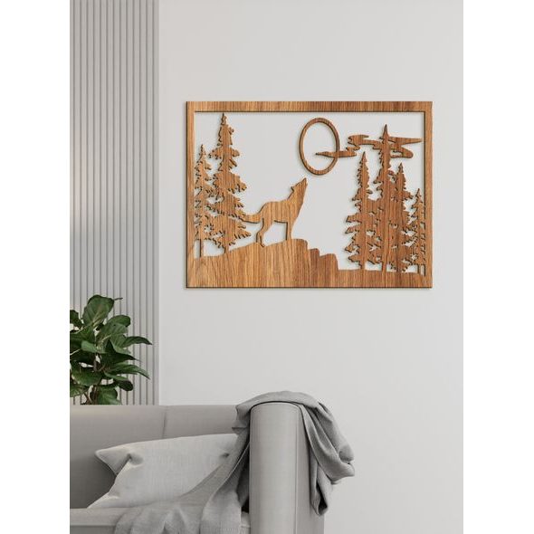 Dřevěný obrázek na stěně vlk