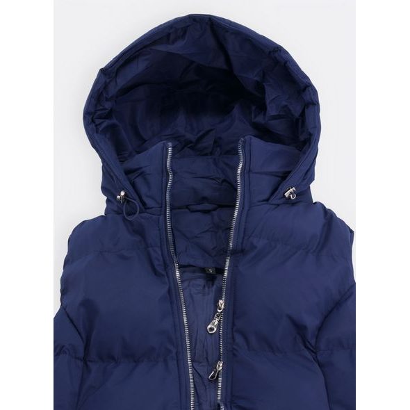 Dámská prošívaná vesta s kapucí tmavě modrá