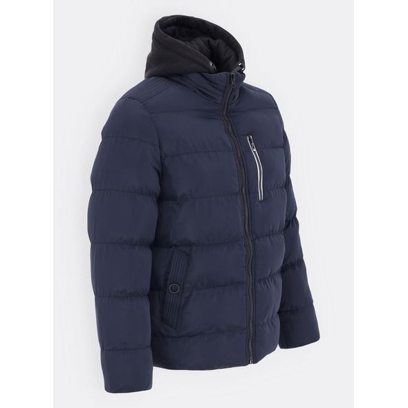 Pánská prošívaná bunda s kapucí tmavě modrá