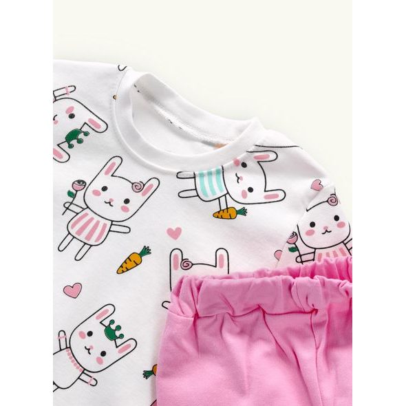 Dětská tepláková souprava ŠŤASTNÝ KRÁLÍK bílo-růžová