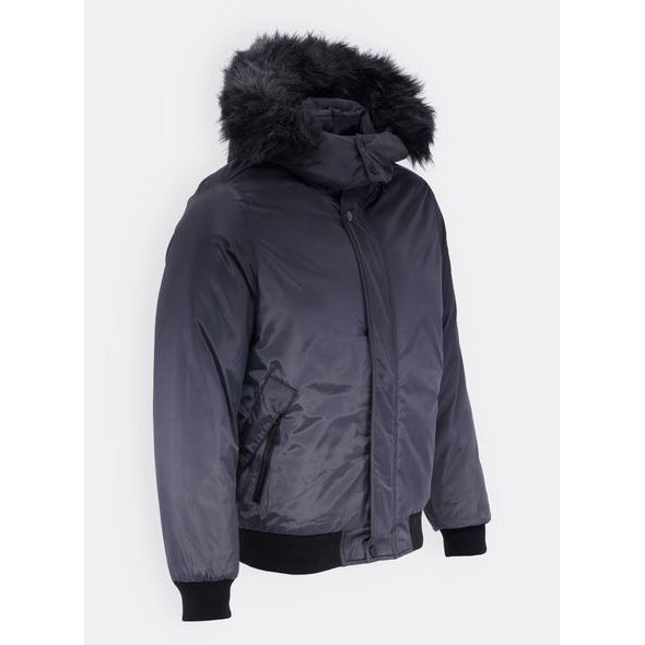 Pánská zimní bunda s kožešinou černo-grafitová