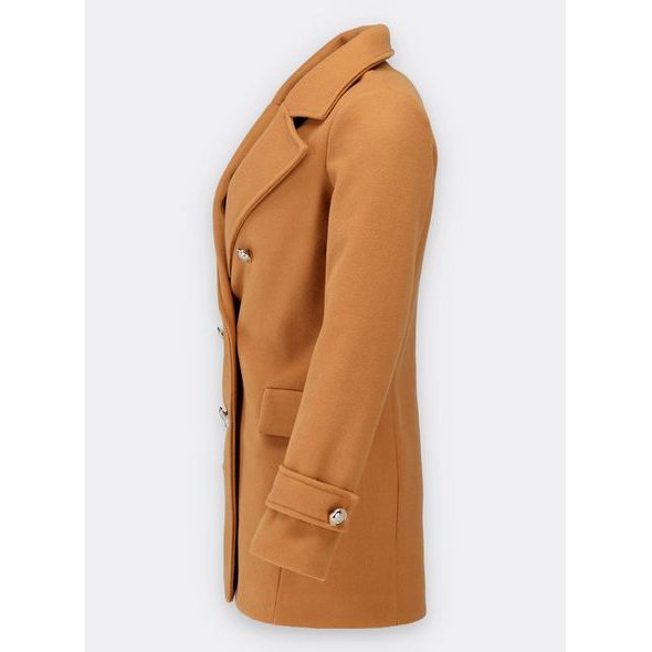 Dámsky kabát so zlatými gombíkmi svetlohnedý