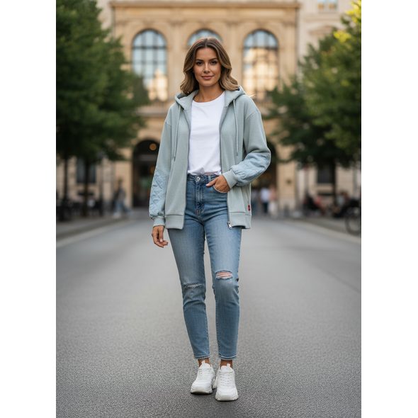 DÁMSKÁ VOLNÁ MIKINA S KAPUCÍ MENTOLOVÁ