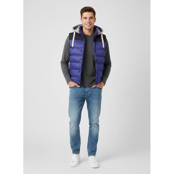 PÁNSKÁ PROŠÍVANÁ VESTA TMAVĚ MODRÁ