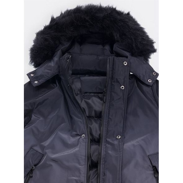 Pánská zimní bunda s kožešinou černo-grafitová