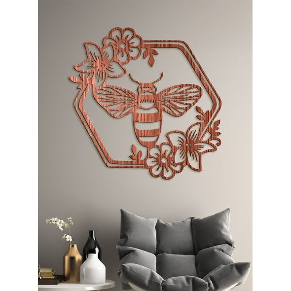 Dřevěný obraz Včela s květinami