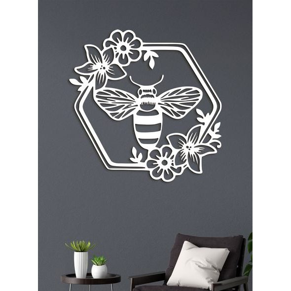 Dřevěný obraz Včela s květinami