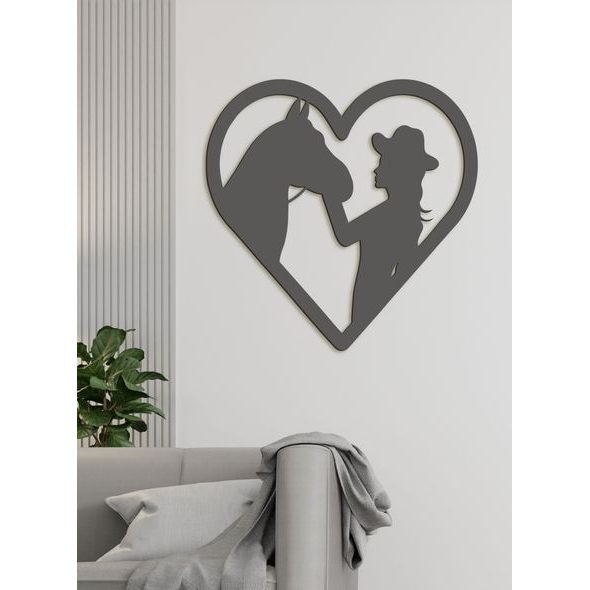 Dřevěný obraz na stěně žena s koněm