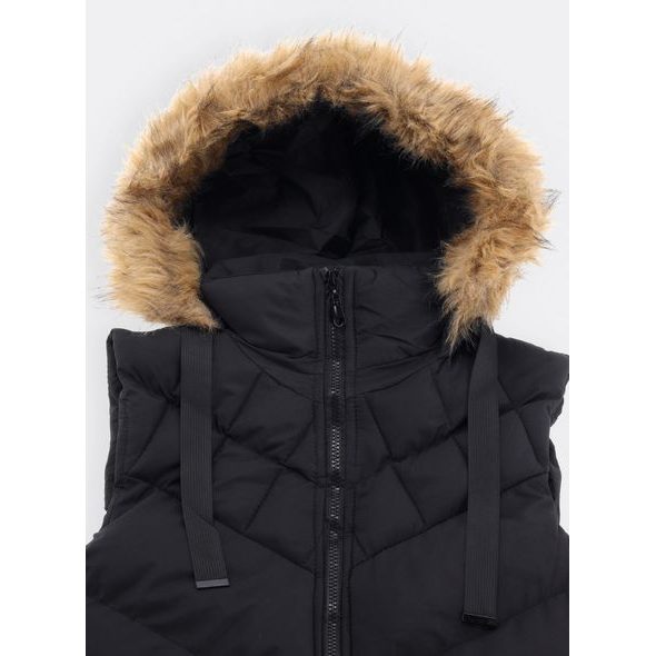 Dámská zimní vesta s kapucí a kožešinou černá