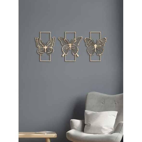 Trojdielna drevená dekorácia MOTÝLE