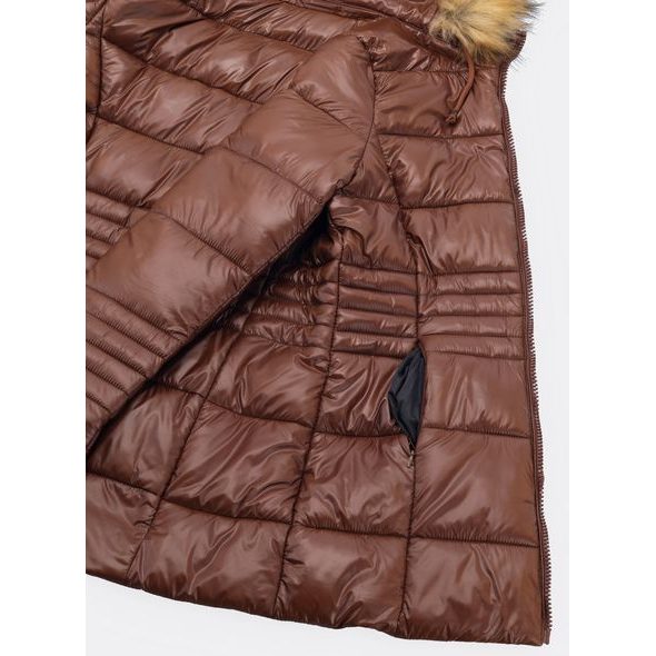 Dámská lesklá prošívaná bunda hnědá