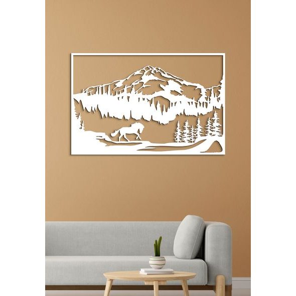 Dřevěný obraz Horská krajina s koněm