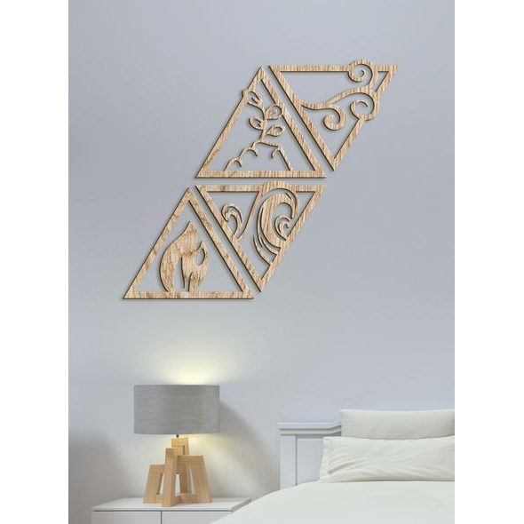 Dřevěný obrázek se symboly čtyř živlů