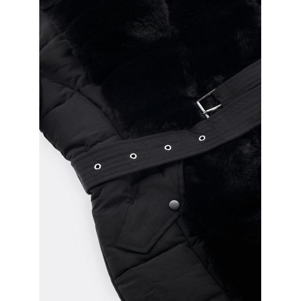 Dámská prošívaná bunda s páskem černá
