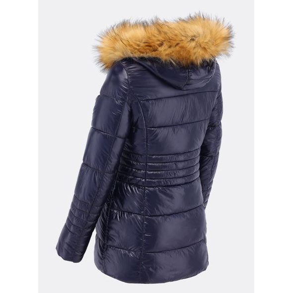 Dámská lesklá prošívaná bunda tmavě modrá