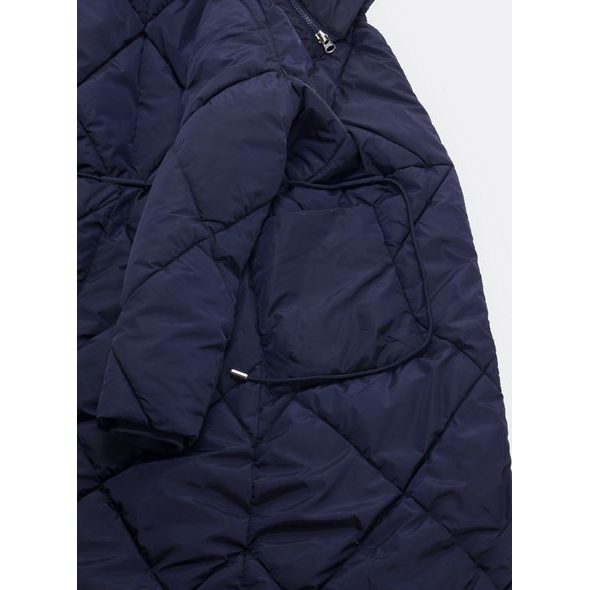 Dámská dlouhá prošívaná bunda s kapucí tmavě modrá