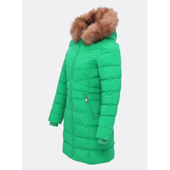 Dámska prešívaná zimná bunda s kapucňou zelená