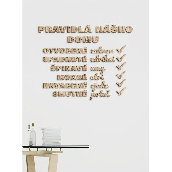 Drevený citát "Pravidlá nášho domu"