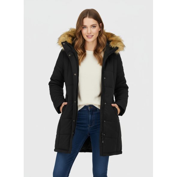 DÁMSKA ZIMNÁ BUNDA S KOŽUŠINOVOU PODŠÍVKOU ČIERNA