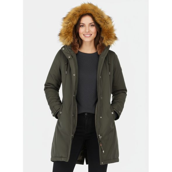 ZATEPLENÁ DÁMSKÁ ZIMNÍ BUNDA KHAKI
