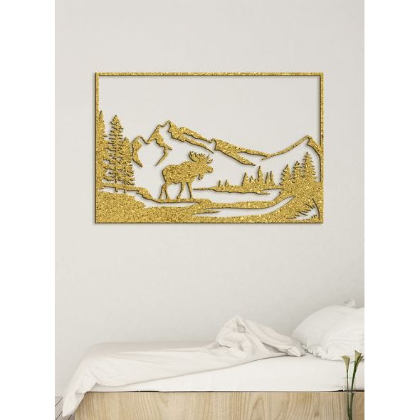 Dřevěný obraz Horská krajina s losem