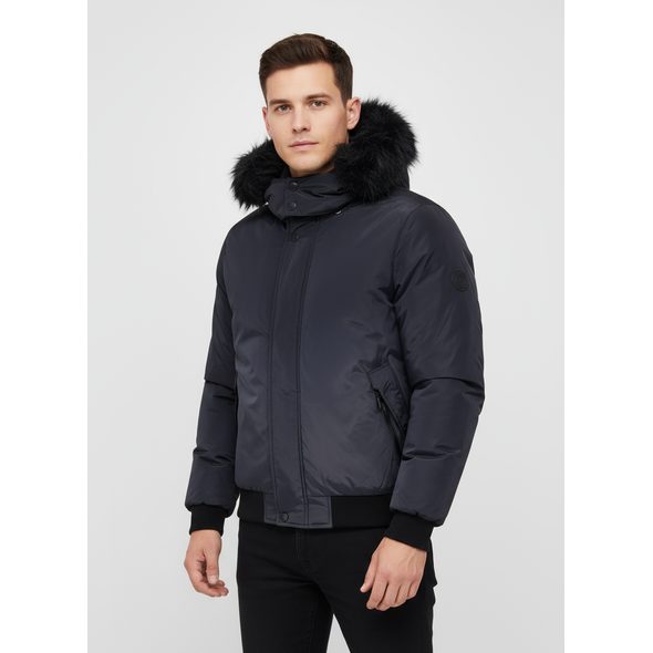 PÁNSKÁ ZIMNÍ BUNDA S KOŽEŠINOU ČERNO-GRAFITOVÁ