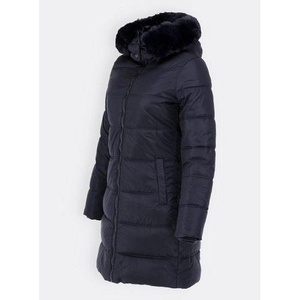 Dámska prešívaná zimná bunda s kapucňou tmavomodrá
