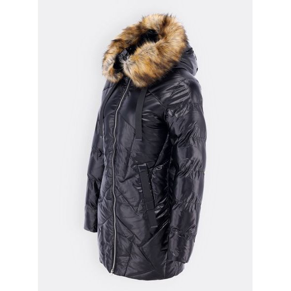 Dámská lesklá prošívaná bunda s kapucí černá