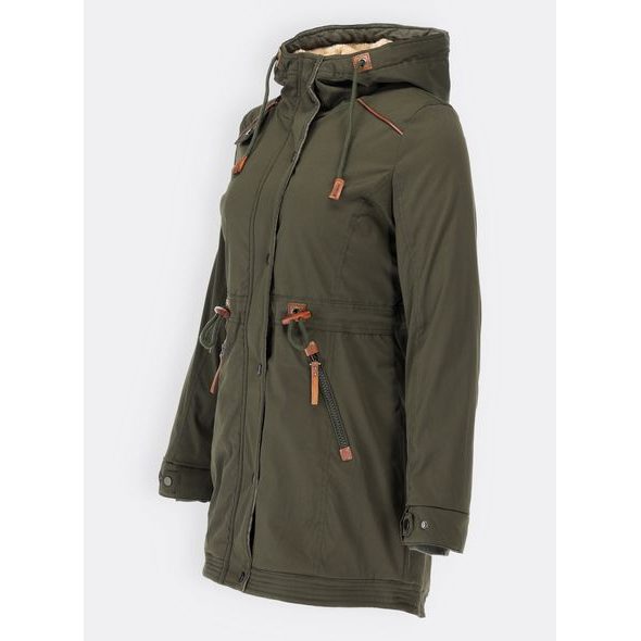 Dámska zimná bunda s kožušinovou podšívkou khaki