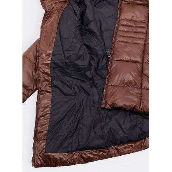 Dámská lesklá prošívaná bunda hnědá