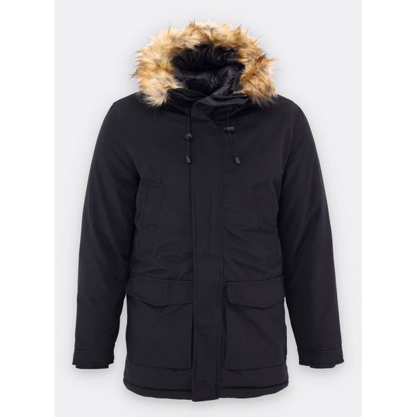 Pánská zimní bunda s kožešinou černá