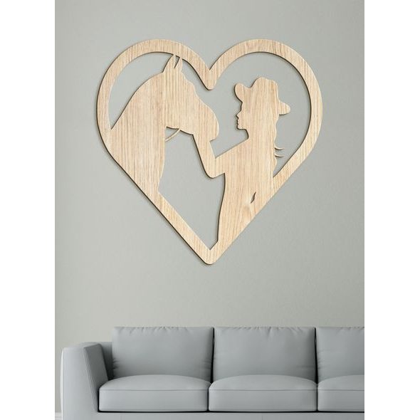 Dřevěný obraz na stěně žena s koněm