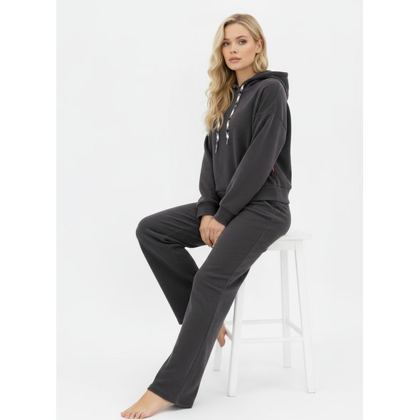 DÁMSKÁ ŽEBROVANÁ TEPLÁKOVÁ SOUPRAVA S KAPUCÍ GRAFITOVÁ