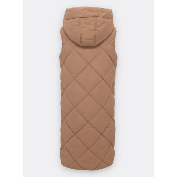 Dámska dlhá prešívaná vesta kamelová