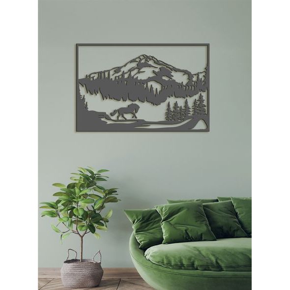 Dřevěný obraz Horská krajina s koněm