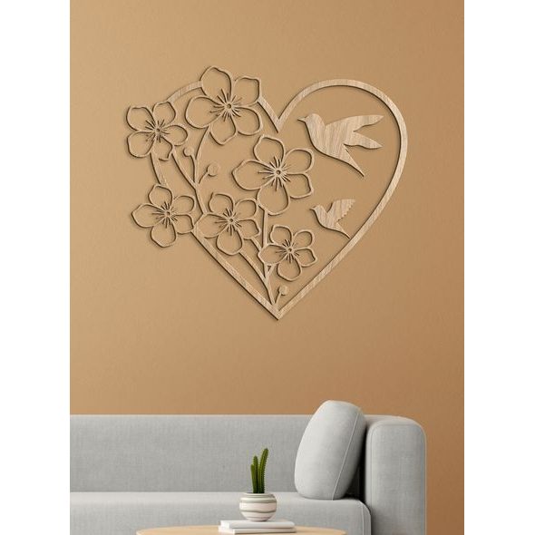 Dřevěný obraz Srdce s květinami