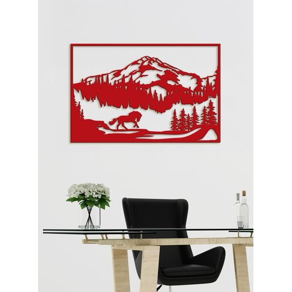 Dřevěný obraz Horská krajina s koněm