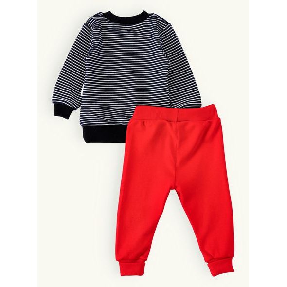 Dětská pruhovaná souprava červená-tmavě modrá