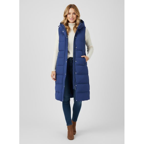 DÁMSKA VESTA S KAPUCŇOU TMAVOMODRÁ