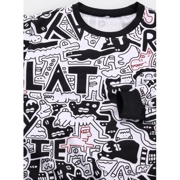 Pánská mikina s kapucí s barevným potiskem černo-bíla