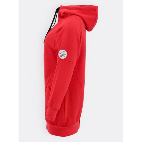 Dámská prodloužená mikina s kapucí červená